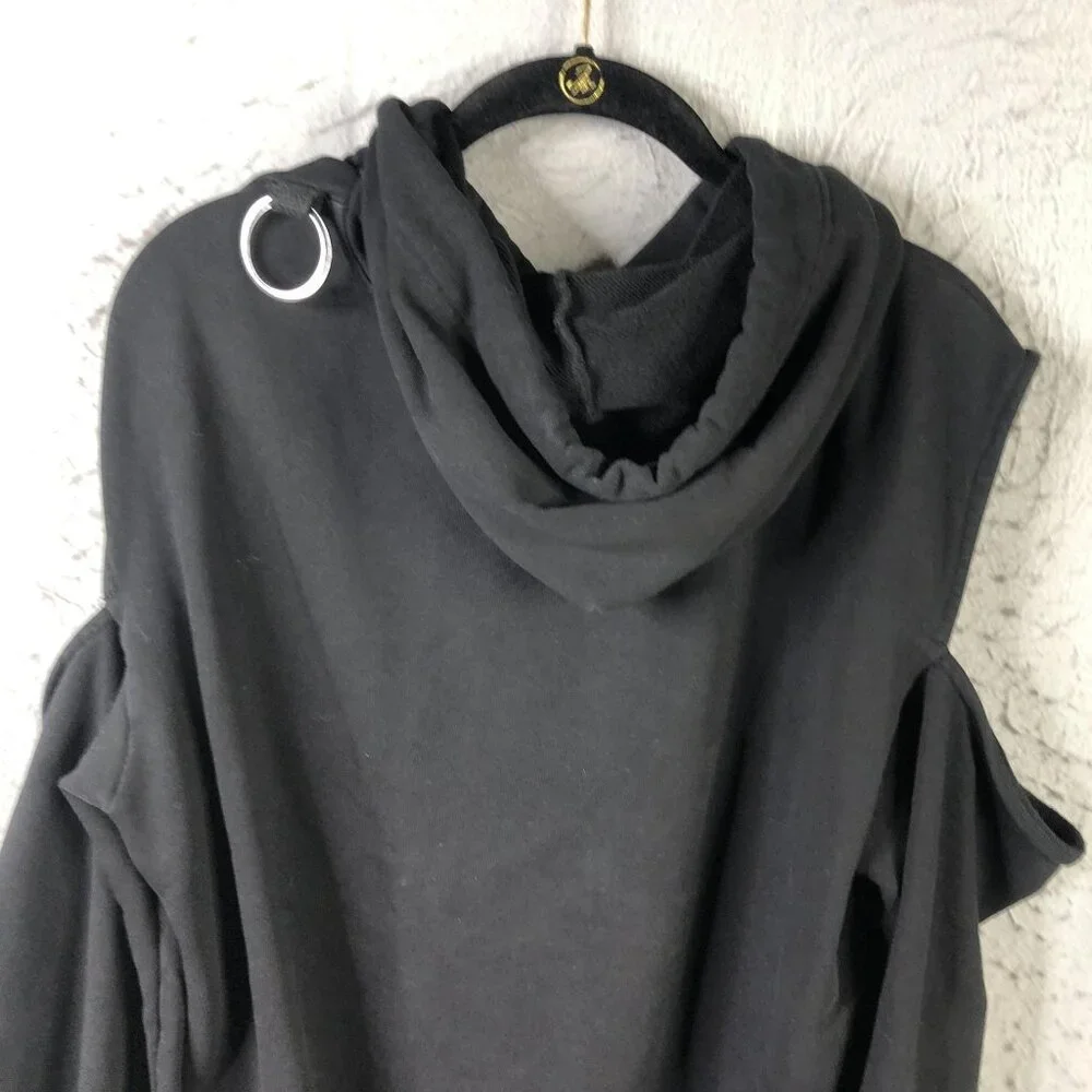 LF The Brand Hoodie Womens S Black Cold Shoulder Straps Punk Gothic Streetwear - Picture 10 of 12